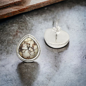 925 plata esterlina caballo salvaje jaspe lágrima forma bisel conjunto minimalista piedras preciosas Stud pendiente joyería para mujer chica - Product Image 2