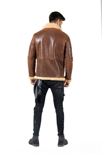 Men's Bomber Flight Aviator Fur Shearling Sheepskin Brown Leather Jacket Flying Bomber Leather Jacket - Product Image 4
