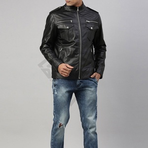 Diseño adecuado de fábrica Chaqueta de cuero de motorista para hombre de estilo más nuevo Aspecto clásico Gran personalidad Chaqueta de cuero para hombre - Product Image 5