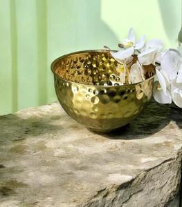 Hammered Textured Gold Serving Bowl Ideal for Housewarming Weddings <b>Festive</b> <b>Gifting</b> and Entertaining Display From India - Product Image 1