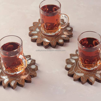 Sous-verres ronds d'incrustation de nacre en bois, personnalisés en usine, en vrac pour la décoration de fête de mariage, à utiliser en vente