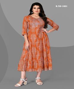 Imprimé Kurtis Dames Coton Rayonne Imprimé Femmes Dernière Conception De Mode Prêt À Porter Bas Prix Robe En Gros Attrayant Mode Alphanumero - Product Image 1