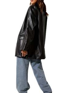 Wholesale Price Best Quality 100% Genuine Sheep Leather Ladies Double Breasted <b>Long</b> Blazer Dress Coat - Product Image 5