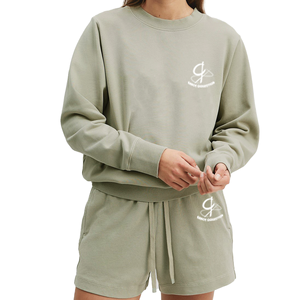 Jogging d'entraînement actif pour femmes taille personnalisable écologique 100% coton imprimé solide survêtement ensemble prix de gros - Product Image 1