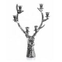 Candélabre en métal en forme de tête de cerf, fait main, écologique, finition argent antique, décoration de table de Noël, salon, salle à manger