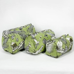 Ensemble de pochettes en coton matelassé vintage écologiques faites à la main fermeture à glissière vert imprimé jungle tropicale résistant à l'eau stockage de maquillage - Product Image 3