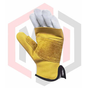 Durable <b>Leather</b> Climbing Safety Work Gloves Reinforced Palm Water-Resistant Anti-Slip 11 oz Thick Knit <b>Wrist</b> <b>Cuff</b> Silicone-Free - Product Image 2