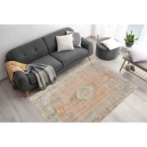 Muted Medallion Printed <b>Rug</b>, Turkish <b>Boho</b> Design for Living Room,Nonwoven Soft <b>Rug</b> - Product Image 2