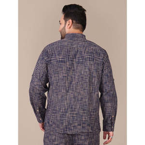 Amanush Men's Plus Size Cotton Plaid Self Texture Kurta With <b>Mandarin</b> <b>Collar</b> Full Sleeve Casual <b>Shirt</b> Autumn Wear Regular Fit - Product Image 4