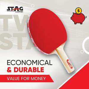 Raquette de tennis de table professionnelle Stag Iconic 2 étoiles, bois, caoutchouc, picots longs, fibre de carbone, raquette de tennis de table professionnelle - Product Image 3
