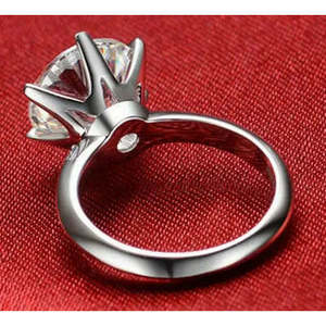 Anillo de compromiso de plata de ley con diamante de moissanita redondo blanco VVS1 de 3 quilates, calidad AAA+, talla 8 Cus-Jew84 - Product Image 2