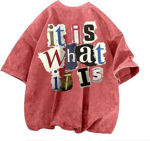 Camiseta Urbana Stonewash con Estampado Gráfico, Hombros Caídos, Estilo Holgado, Moda Hip Hop, Transpirable - Product Image 1