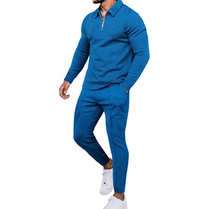 Survêtement de sport en tissu mélangé de polyester avec logo personnalisé pour hommes ensemble de deux pièces pour l'entraînement de course à pied et les vêtements décontractés - Product Image 1