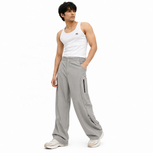 Pantalones de hombre de pierna ancha y corte relajado personalizados, con bolsillos con cremallera, estilo casual, de moda, tejidos, para streetwear, proveedor mayorista a granel, EE. UU. - Product Image 5