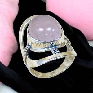 Anillos de plata de ley 925 con piedra preciosa de cuarzo rosa natural, venta al por mayor, joyería fina hecha a mano y anillos. - Product Image 1