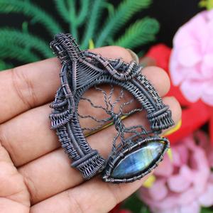 Colgante de labradorita Natural hecho a mano, estilo Vintage, árbol, vida, alambre de cobre envuelto, joyería de piedras preciosas, oro para compromiso de mujer - Product Image 1