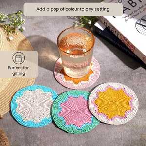 ชุดถาดรองน้ำชาลูกปัดทำด้วยมือมีลวดลายกลมหลากสีเหมาะสำหรับตกแต่งโต๊ะห้องครัวและของขวัญที่ไม่เหมือนใคร - Product Image 4