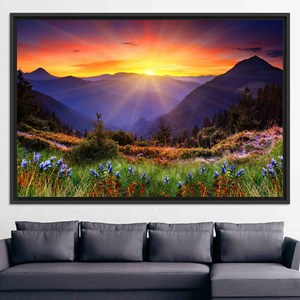 Toile d'art paysagère de montagne : Toile imprimée avec vue sur la nature encadrée or, TOILE ENCADRÉE NOIRE - Product Image 1