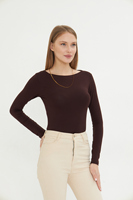 Body de Manga Larga con Cuello Redondo para Mujer, Ajuste Delgado, Color Sólido, Tejido de Punto, Mezcla de Algodón y Elastano, Estilo Minimalista, para Todas las Temporadas