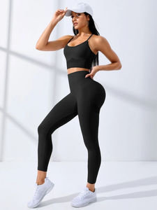 Alta calidad manga larga gimnasio Top Leggings trajes al aire libre mujer deportes conjuntos - Product Image 4