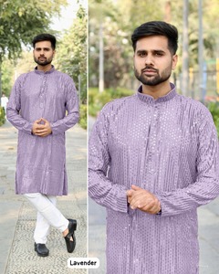 Pyjama Kurta en rayonne de qualité supérieure pour hommes, nouvelle collection de vêtements de fête avec broderie et paillettes des deux côtés - Product Image 6