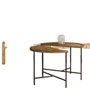 Bộ 2 nối dài hiện đại nửa mặt trăng Bàn cà phê gỗ xoài rắn cho nội thất phòng khách gia đình - Product Image 2