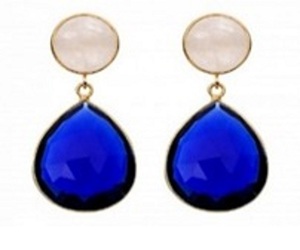 New Arrival <b>Sapphire</b> Quartz & Moonstone Gemstone 925 Sterling Silver Round And Pear Shape <b>Earrings</b> - Product Image 1