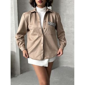 Blusa Elegante para Mujer TOPSHOW, Estilo Gamuza de Visón, Mezcla Suave de Poliéster y Elastano, Color Liso, Manga Larga, Venta al Por Mayor - Product Image 4