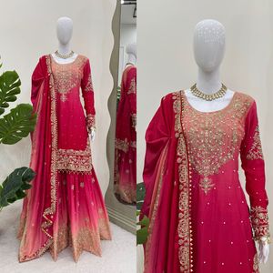 Diseñador Salwar Kameez Heavy Chinon tela codificación interna secuencia perla trabajo hermoso para ocasiones de fiesta mismo hermoso color - Product Image 1