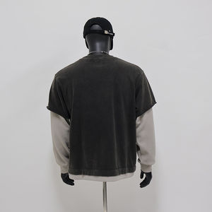 T-shirt Boxy Homme Personnalisé Sérigraphié 300 g/m² Coton Lavé Streetwear Vintage Effet Acide Double Couche Manches Longues - Product Image 6