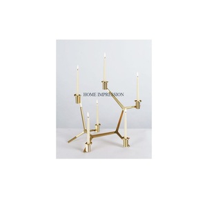 Portavelas de mesa de Metal dorado pulido, superventas, hecho a mano, único, elegante, al por mayor, candelabros para café, uso decorativo - Product Image 1
