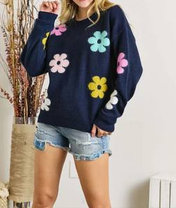 Pull-over décontracté à manches longues et col rond pour femme, nouvelle arrivée de l'usine directe, coupe fine, couleur contrastée, viscose et nylon à l'avant - Product Image 4