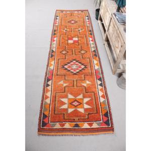 3x10.3 ft Turkish Rug, Vintage <b>Runner</b> Rug, Orange <b>Red</b> Animal Print Rug - Product Image 1