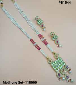 Indian Fancy Traditional Motipearl Drop & Kundan Long Mala Pendent Necklace <b>Set</b> GoldTone Kundan <b>Pearl</b> Long Necklace Earring <b>Set</b> - Product Image 3