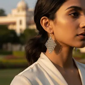 Pendientes de Cadena de Plata de Ley 925 con Baño de Oro de 18K, Estilo Vintage, con Colgante de Perla, Joyería para Mujer - Product Image 3