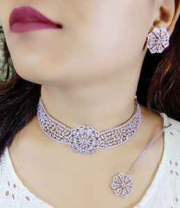 Conjunto de diseño de hoja de AD multicolor con pendiente a juego Conjunto de collar de AD Elegante para bodas Compromisos Aniversarios - Product Image 6