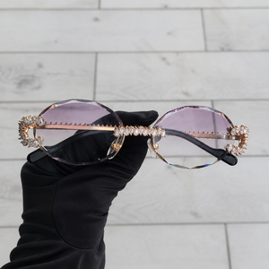 Luxury Rose Gold Rimless Crystal Sunglasses for Women UV400 Designer Oval Diamond Decor Fashion Eyewear - Product Image 1