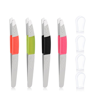 Pince à épiler professionnelle en acier inoxydable avec manche en silicone givré antidérapant, pointe inclinée, pour l'épilation, outils pratiques et élégants - Product Image 3