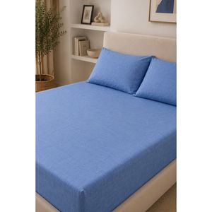 Ensemble de draps ajustés extra larges bleus en coton 100% respirant - Product Image 3