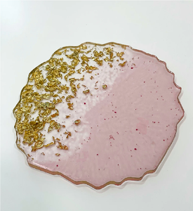 Resin Coaster Gold Glitter Design Pink Color <b>Table</b> <b>Glass</b> Coaster Handmade Eco-Friendly Reusable Customizable Elegant Design - Product Image 1