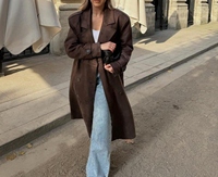 Blazer en cuir de mouton marron vintage de haute qualité pour femme, style années 90, double boutonnage, coupe-vent, véritable veste d'extérieur pour l'automne et l'hiver