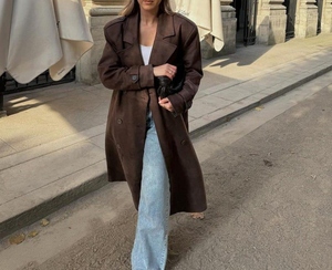 High Quality Women 90s Style Vintage Brown Suede Leather Blazer Classic Blazer Style Genuine Suede Outerwear Autumn Windproof - Product Image 3