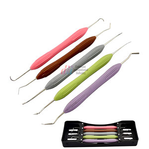 For Dental Filling Composite Instruments Set 5 Pcs Manual <b>Steel</b> Double Ended <b>Silicone</b> Handle Restorative Free Cassette - Product Image 1