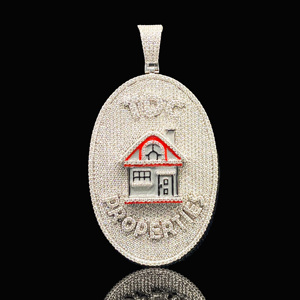 Pendentif unisexe hip-hop en acier inoxydable serti de diamants CZ personnalisés de style bling - Product Image 1