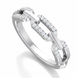 Anillo de Moda Moderno con Cadena y Diamantes en Oro de 14K |   Diamante de Corte Brillante Redondo de 0.13 Quilates - Product Image 1