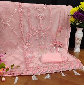 Robe de costume pour femmes, Faux Georgette avec broderie, Style Plazzo, indien, Salwar, Kameez - Product Image 5