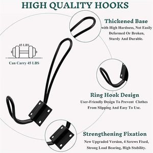 Ganchos de entrada rústicos incluidos con tornillo de Metal, decoración negra, ganchos para abrigos rústicos montados en la pared, organizador Vintage Doble - Product Image 2