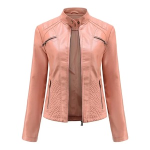 Chaqueta de cuero PU de motociclista clásico para mujer, abrigo básico ajustado con cremallera de piel sintética, ropa de abrigo de lona teñida lisa con relleno de algodón - Product Image 6