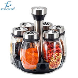 Set di 6 Barattoli per Spezie in Acciaio Inox e Vetro, Rotazione a 360° con Foro di Drenaggio Regolabile, Collezione Premium di Saliera e Pepiera - Product Image 4