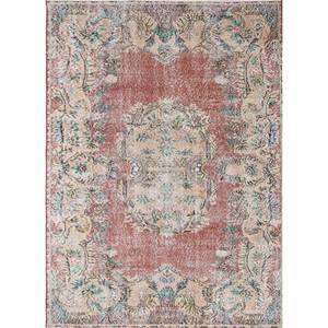 Alfombra de Lana Anudada a Mano de Gran Tamaño, Diseño de Medallón Rojo y Naranja, para Sala de Estar, Pasillo Rectangular, Modelo Pae-2081 - Product Image 1